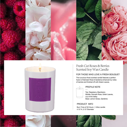 ESNA HOME Aromatherapy Lavender Candle with Roses & Berries | Natural Soy Wax, 50-Hour Burn Time