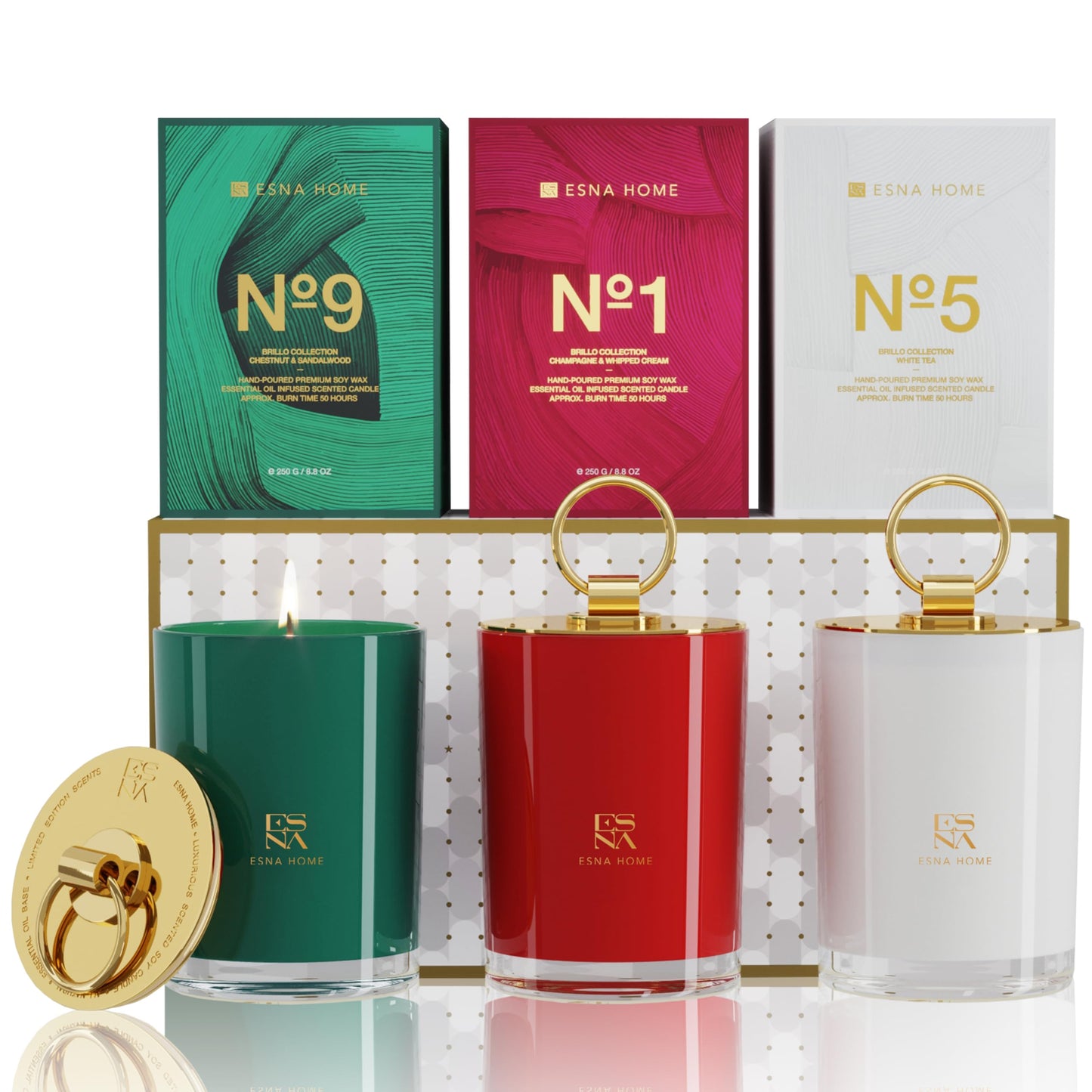 ESNA HOME Trio Gift Set — 3 Premium All-Natural Soy Candles for Home & Gifting