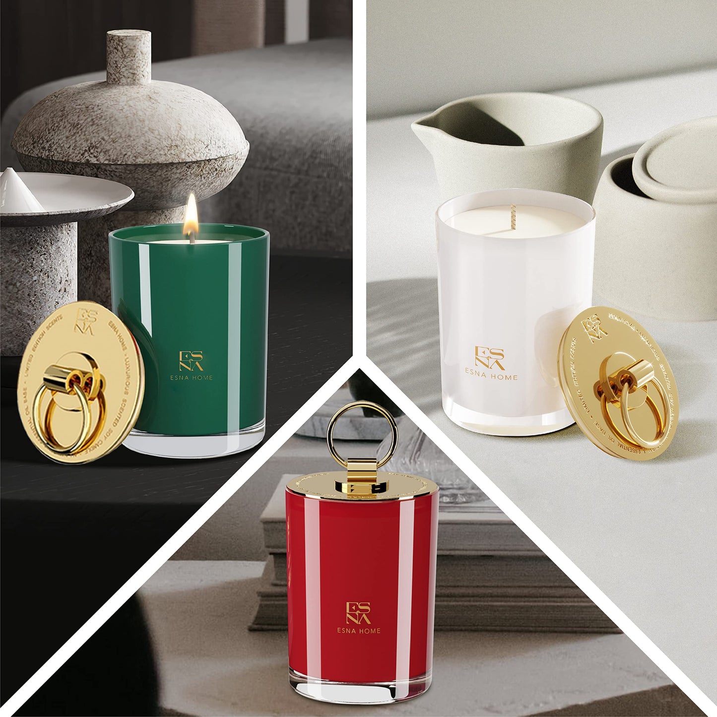 ESNA HOME Trio Gift Set — 3 Premium All-Natural Soy Candles for Home & Gifting