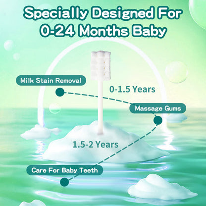 Esonto Baby Tongue Cleaner Toothbrush 32-Piece Disposable Infant Toothbrush Set with 2 Finger Brushes (Green) | Gentle Baby Oral Care