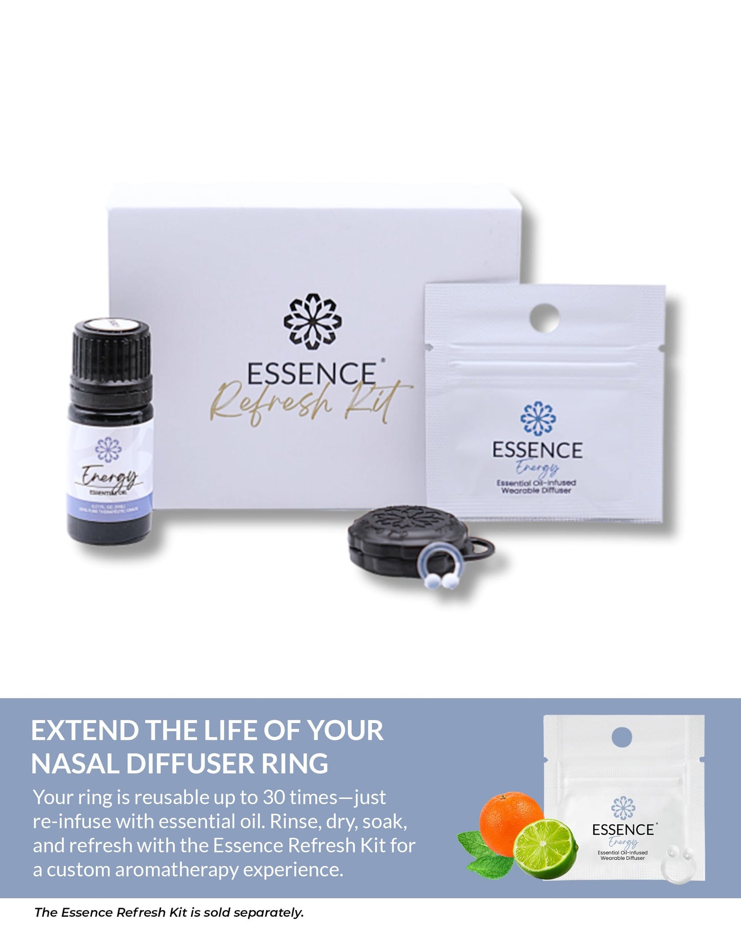 Essence Wearable Aromatherapy Nasal Diffuser – Energy Blend Nose Ring (3 Pack) – Made in USA