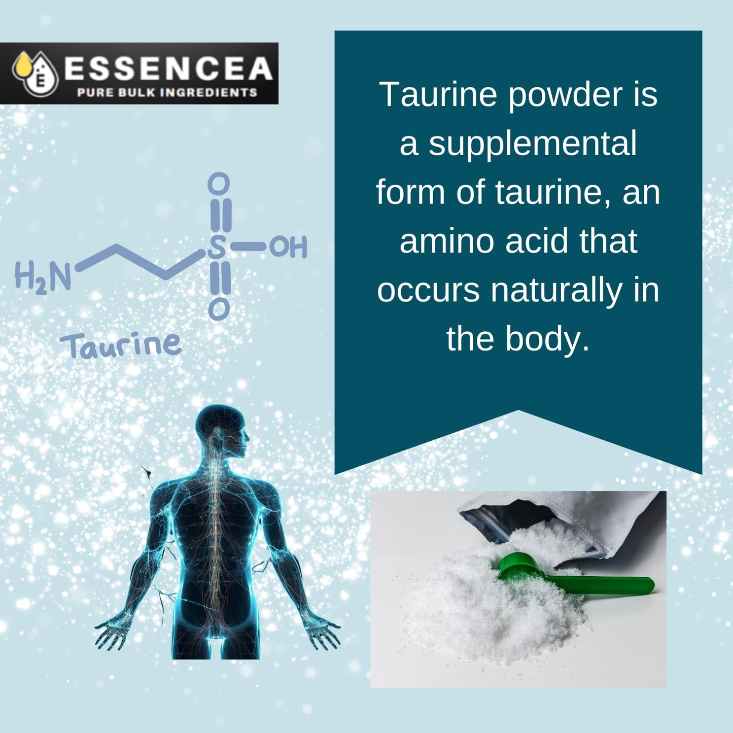 Essencea Taurine Powder 2 lb – 100% Taurine Pure Bulk
