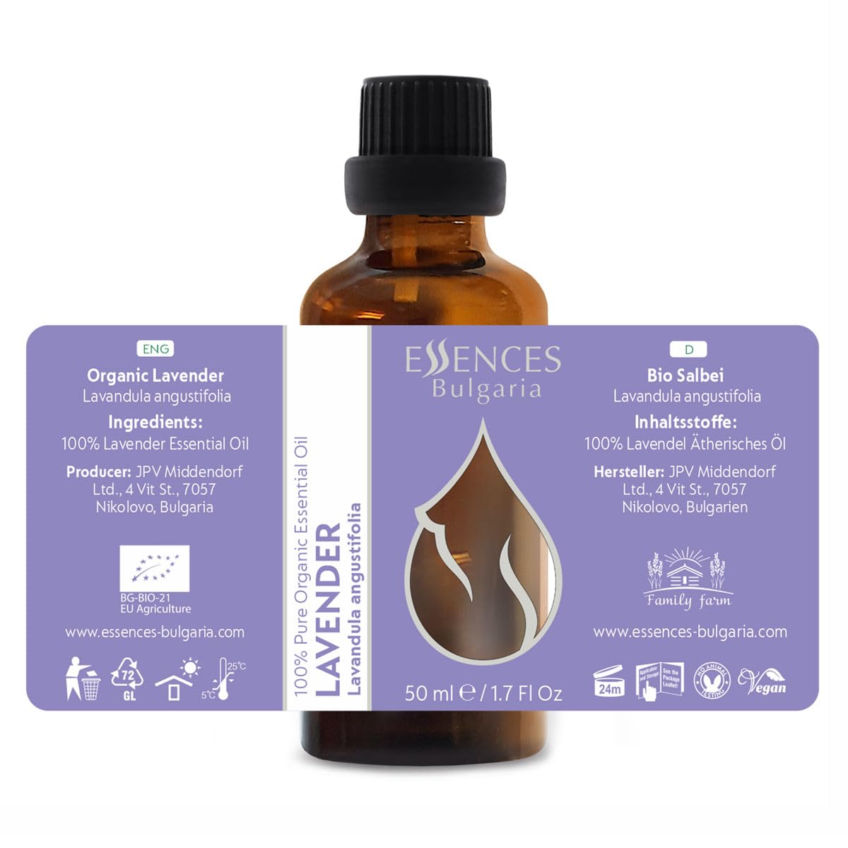 Essences Bulgaria Organic Lavender Essential Oil 50ml | 100% Pure & Undiluted