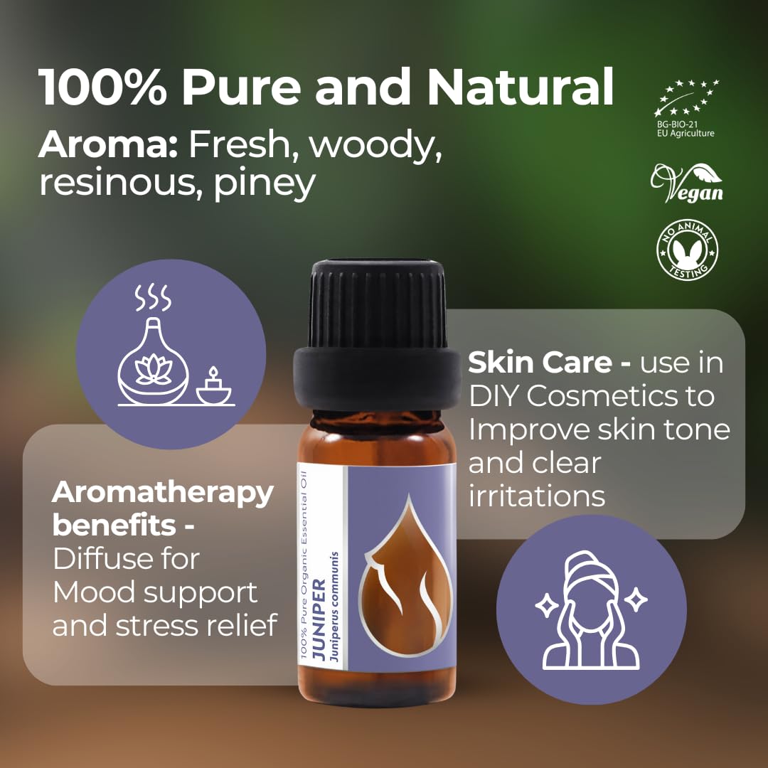 Essences Bulgaria Organic Juniper Essential Oil – 10ml | 100% Pure & Therapeutic Grade