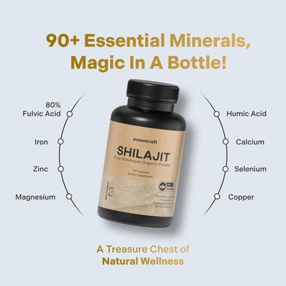 Essencraft Organic Himalayan Shilajit Resin Extract – 1000mg Max Potency, 85+ Minerals, Lab Tested, 2-Month Supply (120 Capsules)