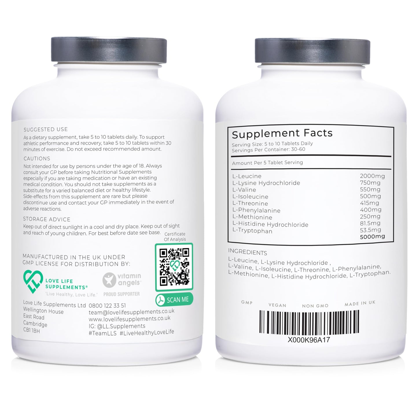 Essential Amino Acids - 300 Tablets / 60 Servings - 9 EAAs + 3 BCAAs - Vegan, 5g per Serving