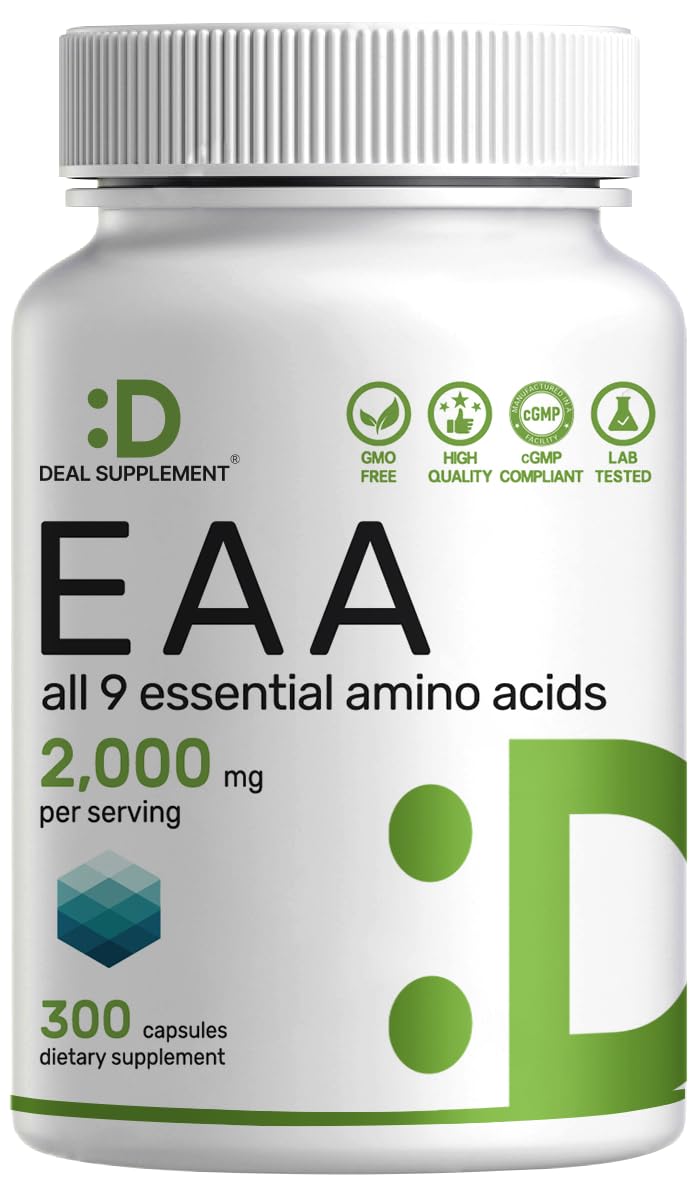 Essential Amino Acids (EAA) 2000mg – 300 Capsules | Unflavored, 9-in-1 BCAAs