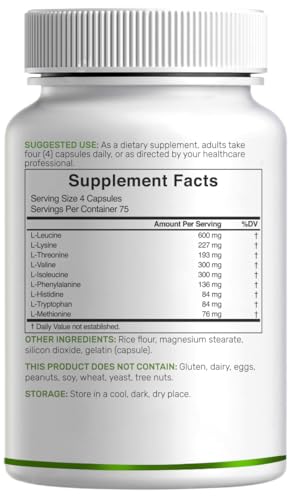 Essential Amino Acids (EAA) 2000mg – 300 Capsules | Unflavored, 9-in-1 BCAAs