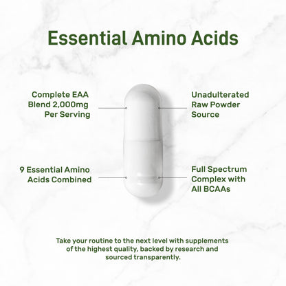 Essential Amino Acids (EAA) 2000mg – 300 Capsules | Unflavored, 9-in-1 BCAAs