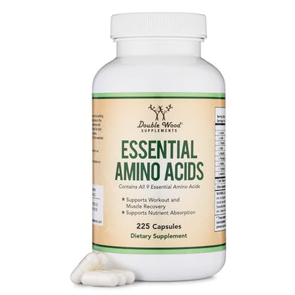 Essential Amino Acids (EAAs & BCAAs) - 1g per Serving Powder | 225 Capsules | Gluten Free | Double Wood