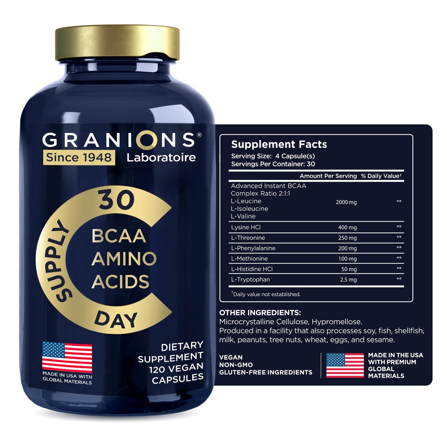 Essential Amino Acids Supplement for Men & Women | All 9 EAAs & BCAAs – 120 Vegan Capsules