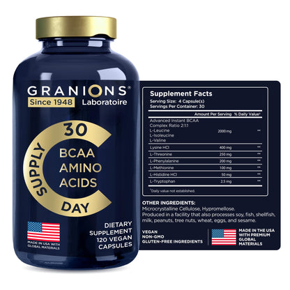 Essential Amino Acids Supplement for Men & Women | All 9 EAAs & BCAAs – 120 Vegan Capsules