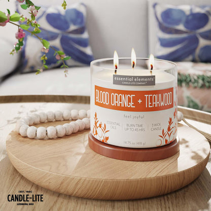 Essential Elements Blood Orange & Teakwood 3-Wick Candle – 14.75 oz, 45h Burn
