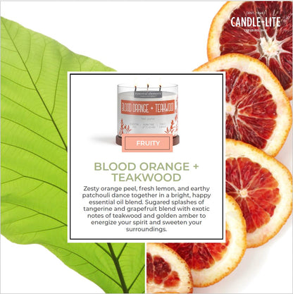 Essential Elements Blood Orange & Teakwood 3-Wick Candle – 14.75 oz, 45h Burn