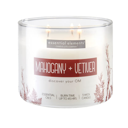 Essential Elements by Candle-lite – Mahogany & Vetiver Three-Wick Aromatherapy Candle (14.75 oz)
