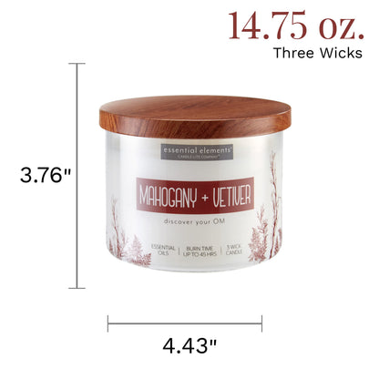 Essential Elements by Candle-lite – Mahogany & Vetiver Three-Wick Aromatherapy Candle (14.75 oz)