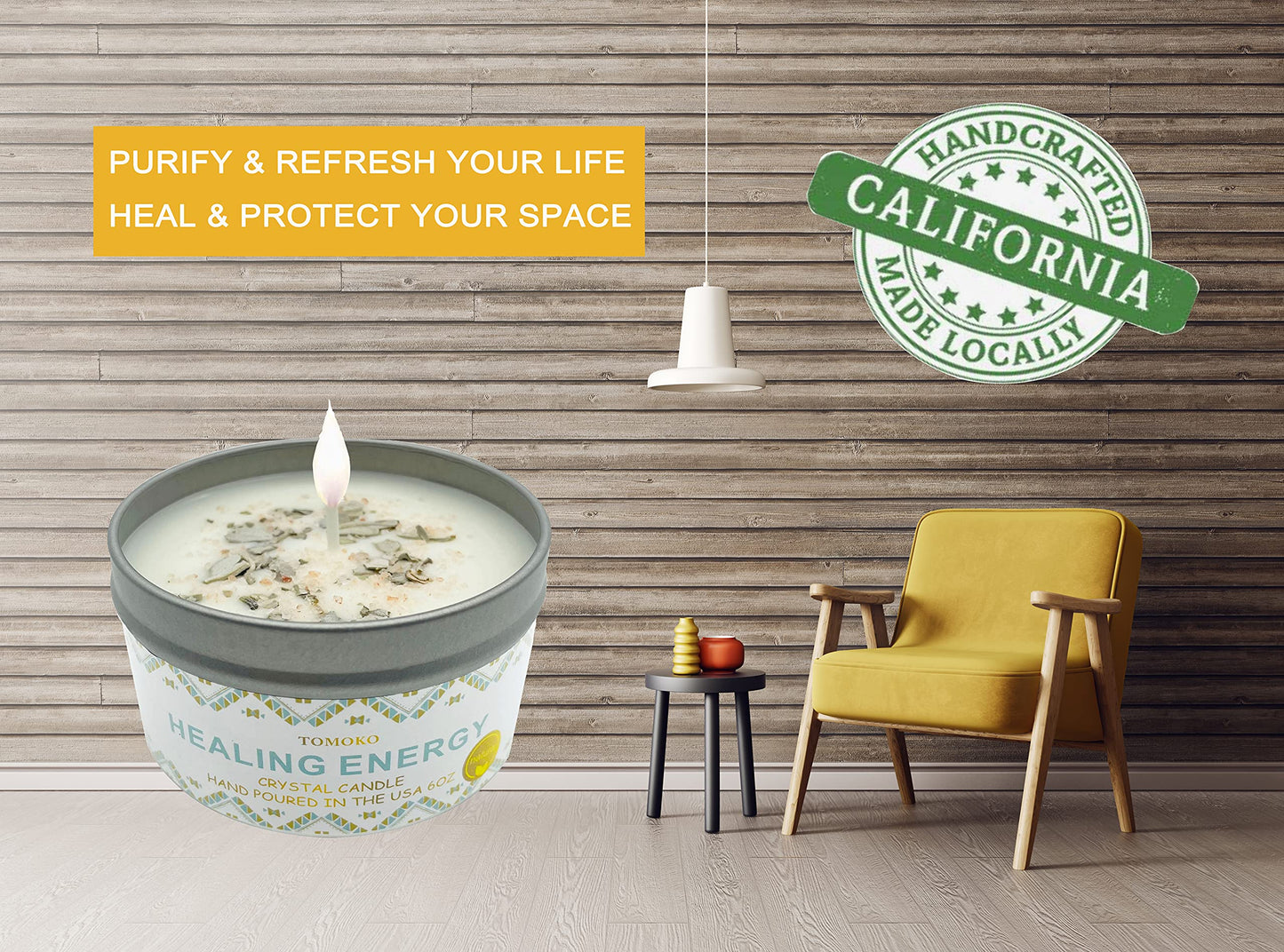 White Sage Candle with Sage Leaf, Himalayan Crystal Salt & Essential Oil | Healing Energy