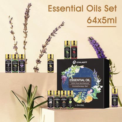 Essential Oil Set 64 Pack - Aromatherapy Oils Kit (0.17oz) for Diffusers & More