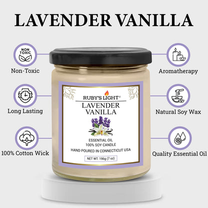 Essential Oil Candle Lavender Vanilla | 9 oz Soy | 40 Hour Burn Time