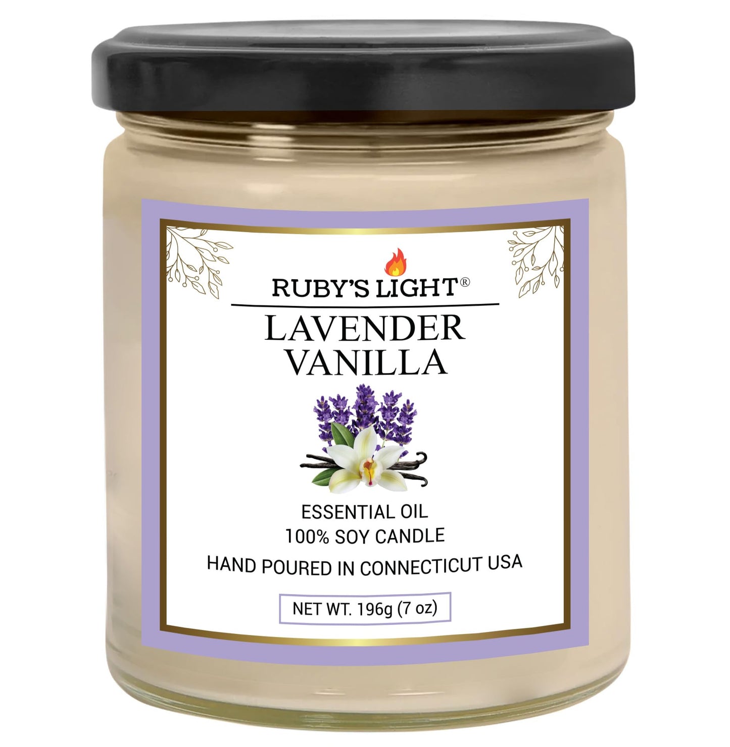 Essential Oil Candle Lavender Vanilla | 9 oz Soy | 40 Hour Burn Time