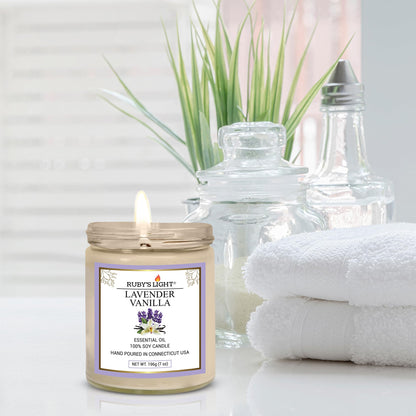 Essential Oil Candle Lavender Vanilla | 9 oz Soy | 40 Hour Burn Time