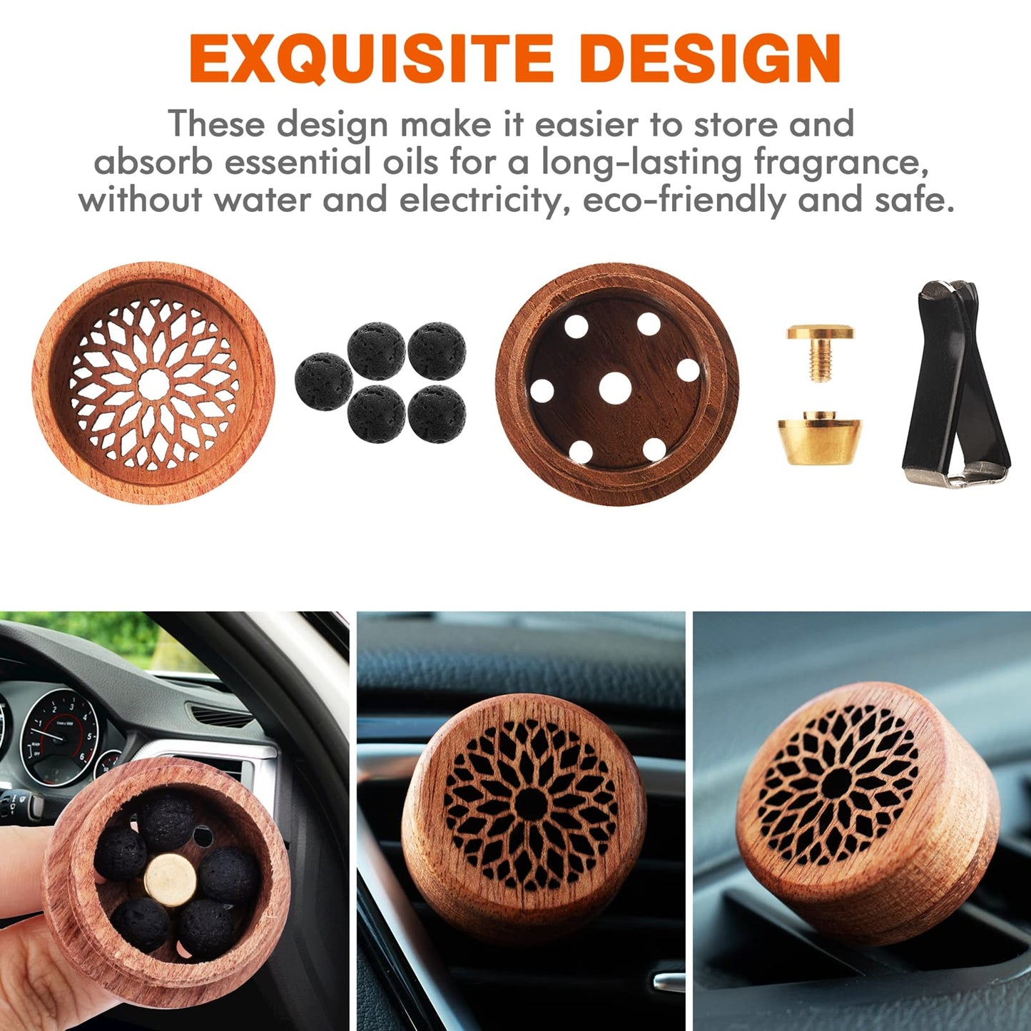Essential Oil Car Diffuser 2-Pack - Rosewood Diffusers with Vent Clip