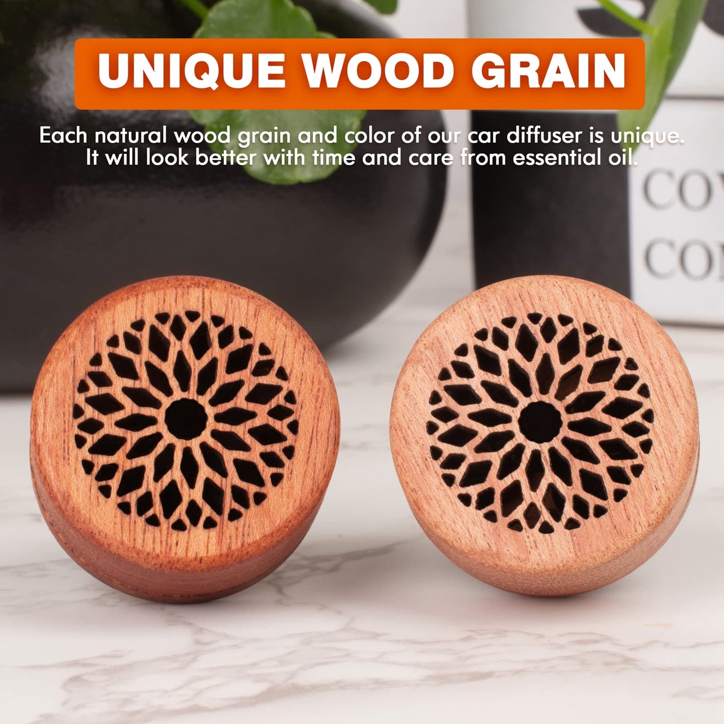 Essential Oil Car Diffuser 2-Pack - Rosewood Diffusers with Vent Clip
