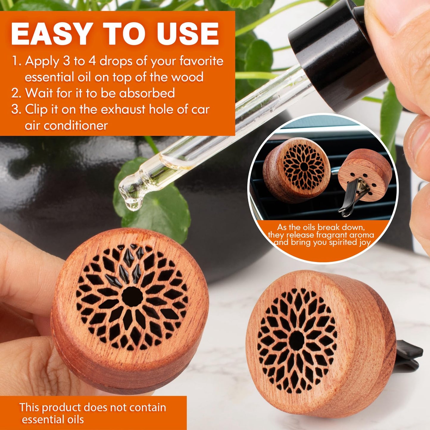 Essential Oil Car Diffuser 2-Pack - Rosewood Diffusers with Vent Clip