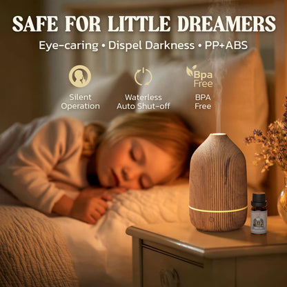 Essential Oil Diffuser 100ml – Mini Ultrasonic Aromatherapy with Auto Shut-Off & 7 LED Lights (Wood Grain)