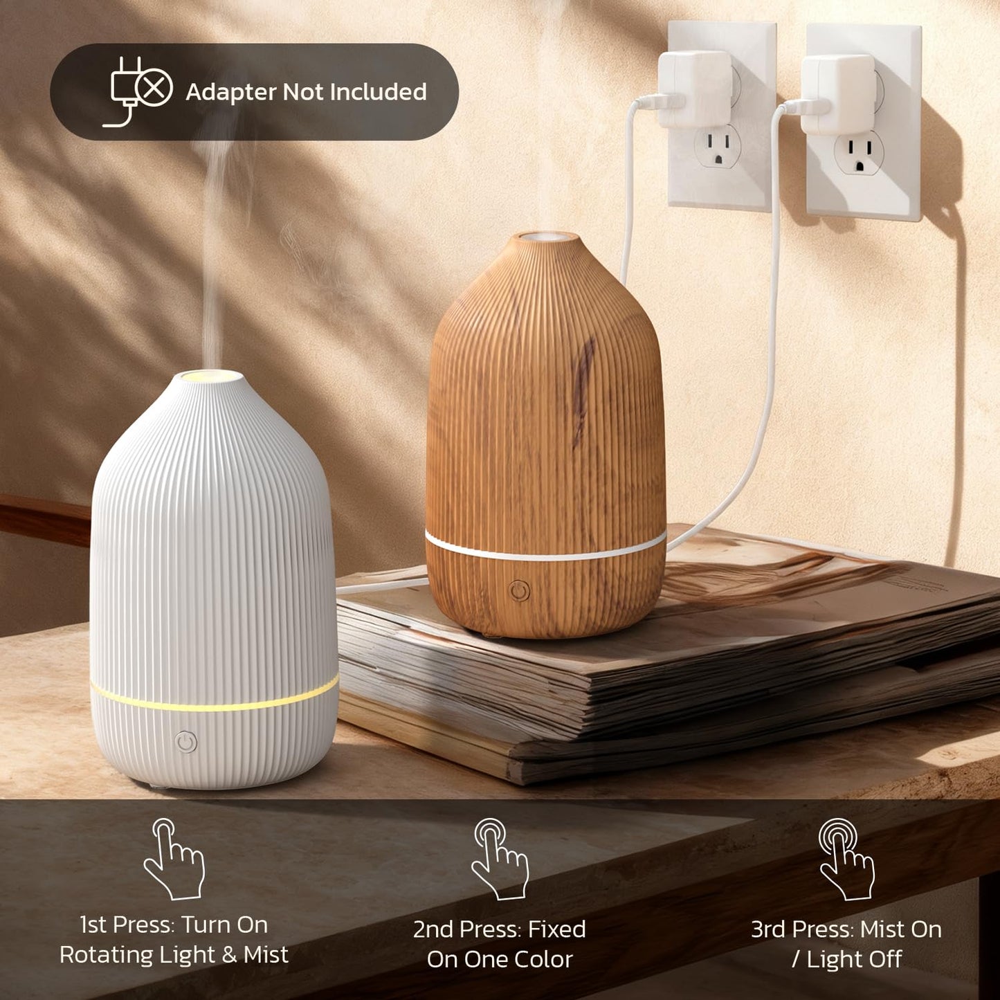 Essential Oil Diffuser 100ml – Mini Ultrasonic Aromatherapy with Auto Shut-Off & 7 LED Lights (Wood Grain)