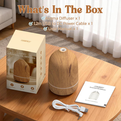 Essential Oil Diffuser 100ml – Mini Ultrasonic Aromatherapy with Auto Shut-Off & 7 LED Lights (Wood Grain)