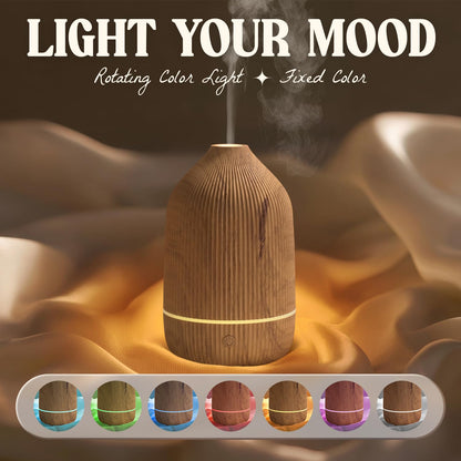 Essential Oil Diffuser 100ml – Mini Ultrasonic Aromatherapy with Auto Shut-Off & 7 LED Lights (Wood Grain)