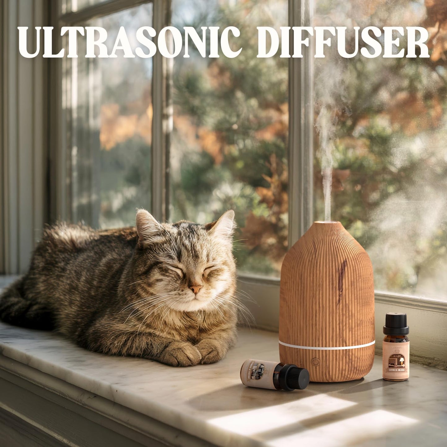Essential Oil Diffuser 100ml – Mini Ultrasonic Aromatherapy with Auto Shut-Off & 7 LED Lights (Wood Grain)