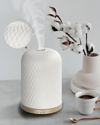 Essential Oil Diffuser 110ML – Ceramic Ultrasonic Diffuser, White