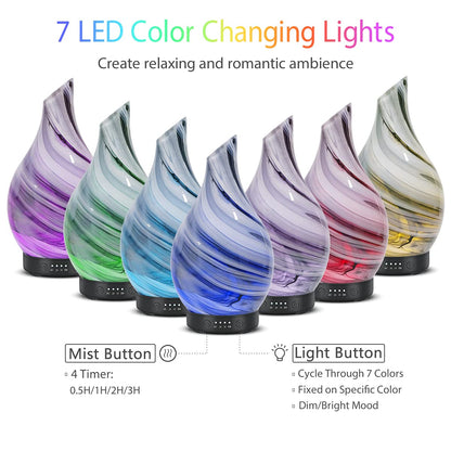 Essential Oil Diffuser 120ml Ultrasonic | Glass BPA-Free, Auto-Off, 4 Timers, 7 LED Colors