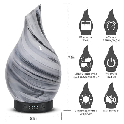 Essential Oil Diffuser 120ml Ultrasonic | Glass BPA-Free, Auto-Off, 4 Timers, 7 LED Colors