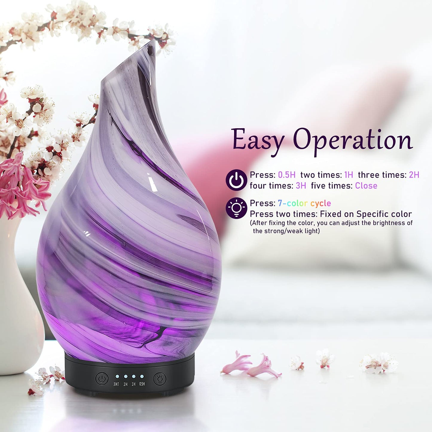 Essential Oil Diffuser 120ml Ultrasonic | Glass BPA-Free, Auto-Off, 4 Timers, 7 LED Colors
