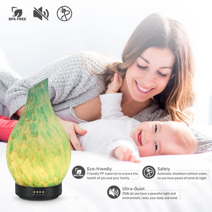 Essential Oil Diffuser 120ml Ultrasonic – Handmade Glass, BPA Free, Auto Shut-Off, 4 Timers, 7-Color LED