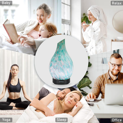 Essential Oil Diffuser 120ml Ultrasonic – Handmade Glass, BPA Free, Auto Shut-Off, 4 Timers, 7-Color LED