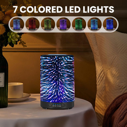 Essential Oil Diffuser 120ml Glass – 7 Color Lights, Auto Shut-Off, 4 Timers