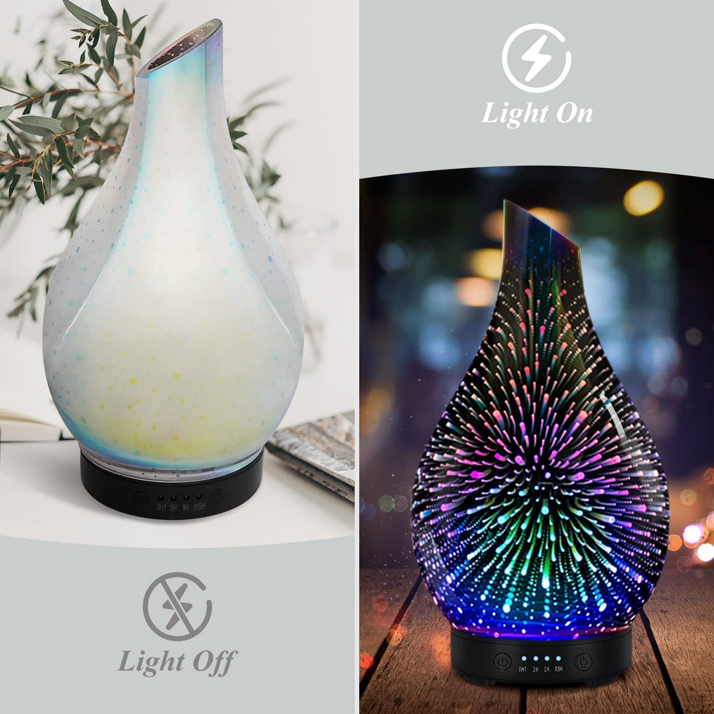 Essential Oil Diffuser 120 ml Glass Ultrasonic | Auto Shut-Off, 4 Timers, 7-Color Night Light - Silver