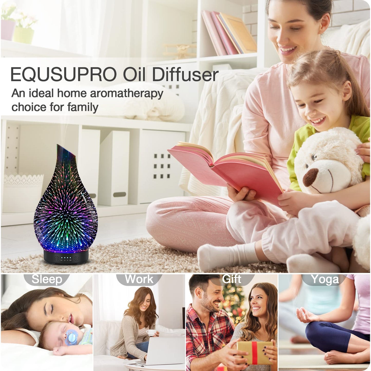 Essential Oil Diffuser 120 ml Glass Ultrasonic | Auto Shut-Off, 4 Timers, 7-Color Night Light - Silver