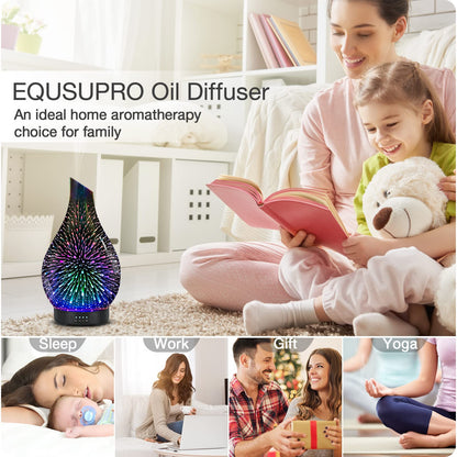 Essential Oil Diffuser 120 ml Glass Ultrasonic | Auto Shut-Off, 4 Timers, 7-Color Night Light - Silver