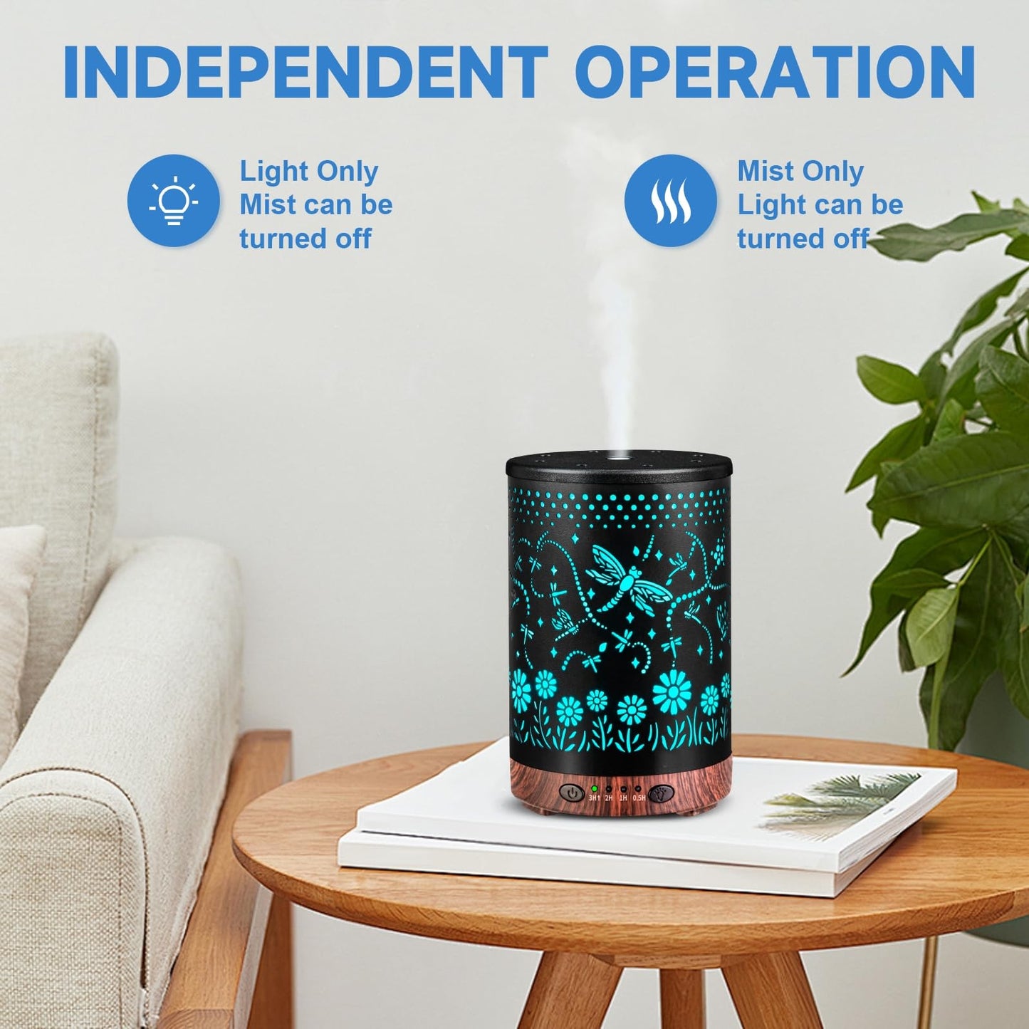 Essential Oil Diffuser 120ML – Metal Aromatherapy Diffuser with Auto Shut-Off, 7 Color LED Lights (Dragonfly)