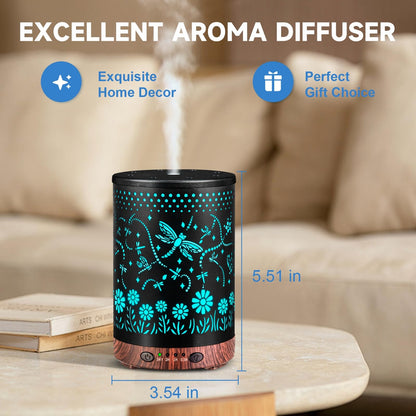 Essential Oil Diffuser 120ML – Metal Aromatherapy Diffuser with Auto Shut-Off, 7 Color LED Lights (Dragonfly)