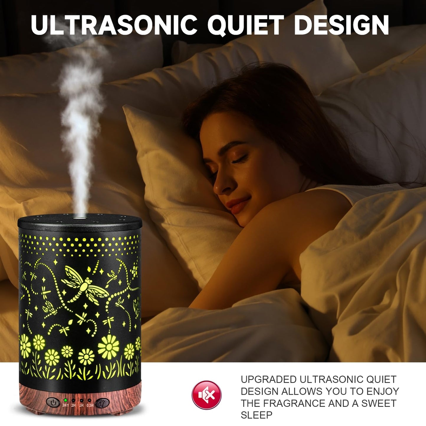 Essential Oil Diffuser 120ML – Metal Aromatherapy Diffuser with Auto Shut-Off, 7 Color LED Lights (Dragonfly)