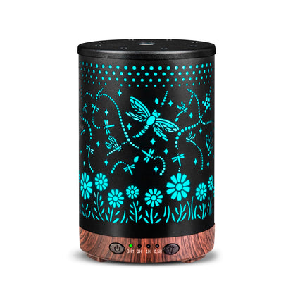 Essential Oil Diffuser 120ML – Metal Aromatherapy Diffuser with Auto Shut-Off, 7 Color LED Lights (Dragonfly)