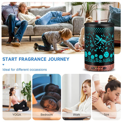 Essential Oil Diffuser 120ML – Metal Aromatherapy Diffuser with Auto Shut-Off, 7 Color LED Lights (Dragonfly)