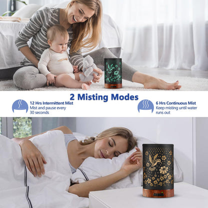 Essential Oil Diffuser 150ml – Metal Cover, 7-Color Light, Auto-Off | Aromatherapy
