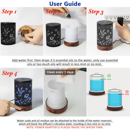 Essential Oil Diffuser 150ml – Metal Cover, 7-Color Light, Auto-Off | Aromatherapy